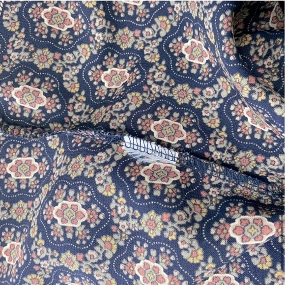 Les Amis Navy Blue Brown Cream Print Long Bell Sleeve Boho Blouse S - Picture 8 of 14